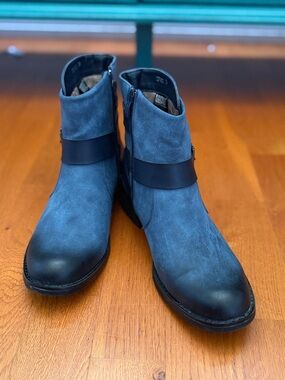 Ladies Blue Ankle Boots with Buckle Strap